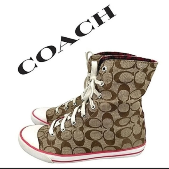 COACH Bonney Poppy Signature Logo Foldover High Top Sneakers EUC - Picture 7 of 11
